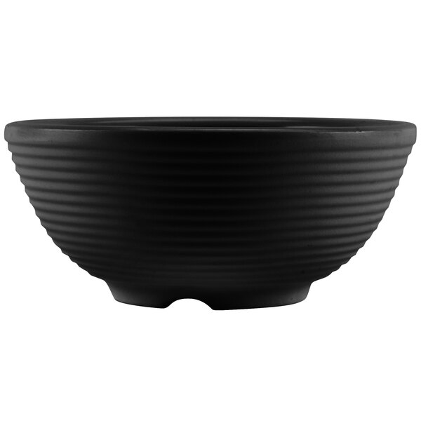 Tablecraft RAM3RBK 3 oz. Black Round Ribbed Melamine Ramekin - 12/Pack