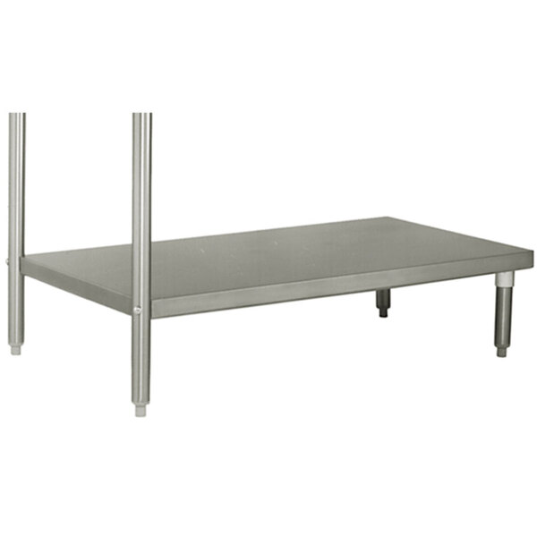 A metal shelf for an Eagle Group dishtable with legs.