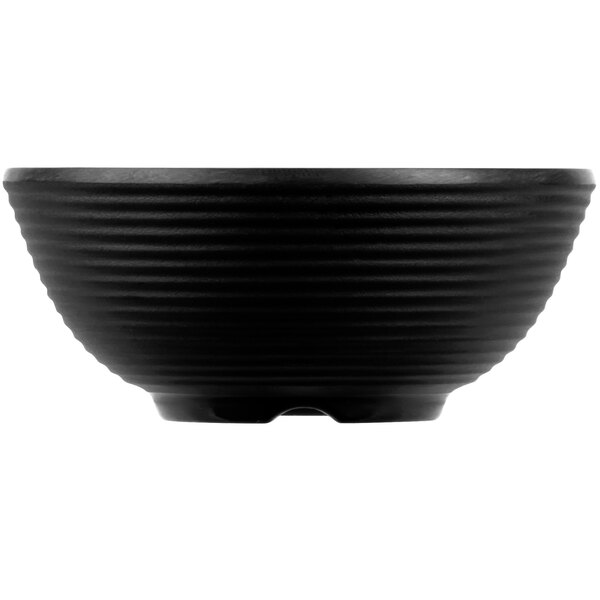 Tablecraft RAM2RBK 2 oz. Black Round Ribbed Melamine Ramekin - 12/Pack