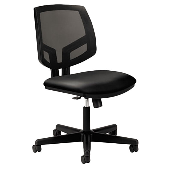 A black HON Volt office chair with a mesh back.