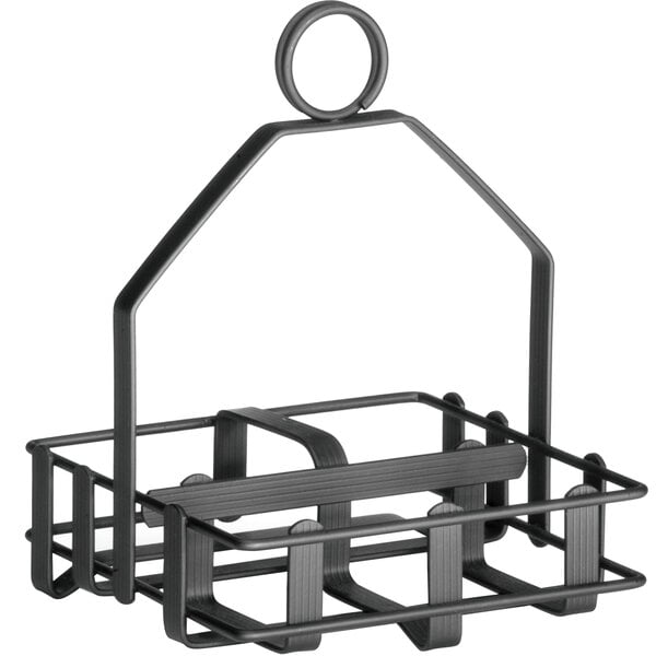 A black metal Tablecraft rack with a handle