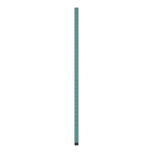 A long green metal pole with a white background.