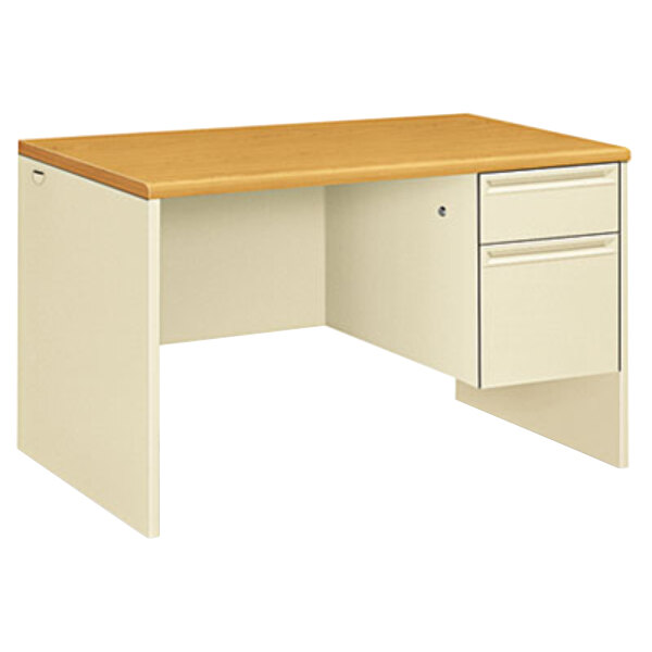 HON 38251CL 38000 Series 48" x 30" x 29 1/2" Harvest / Putty Metal 3/4 Height Right Pedestal Desk
