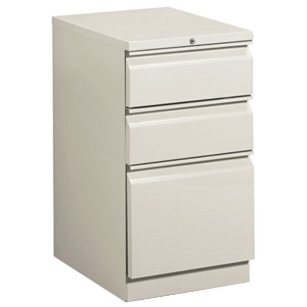 HON 33720RQ Efficiencies Light Gray Three-Drawer Mobile Pedestal Filing Cabinet - 15" x 19 7/8" x 28"