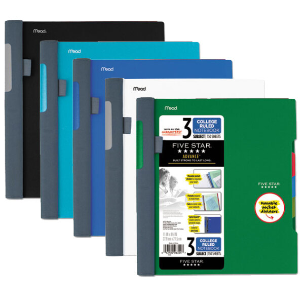 73140 Teal Five Star Advance Spiral Notebook - 2 Pack 150 Sheets 11 x 8-1/2 3 Subject College Ruled Paper 