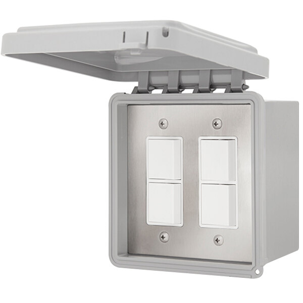A grey rectangular Schwank patio heater control box with white switches and a weatherproof cover.