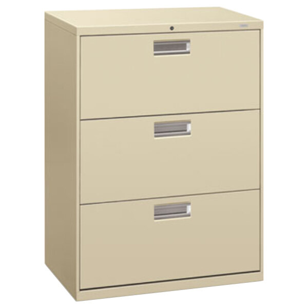 HON 673LL 600 Series Putty Three-Drawer Lateral Filing Cabinet - 30" x 19 1/4" x 40 7/8"