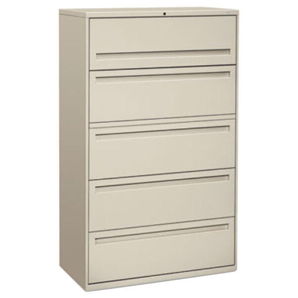 HON 795LQ 700 Series Light Gray Five-Drawer Lateral Filing Cabinet with Roll-Out and Posting Shelves - 42" x 19 1/4" x 67"