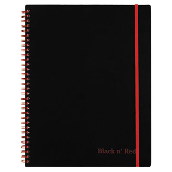 A Black n' Red notebook with a red twinwire and legal ruled pages.