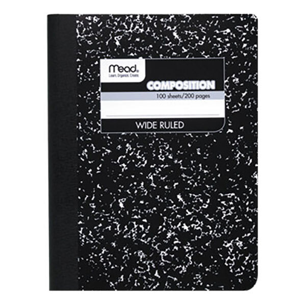 Mead 09910 9 3/4" x 7 1/2" Black Marble Wide Rule 1 Subject Composition Book - 100 Sheets