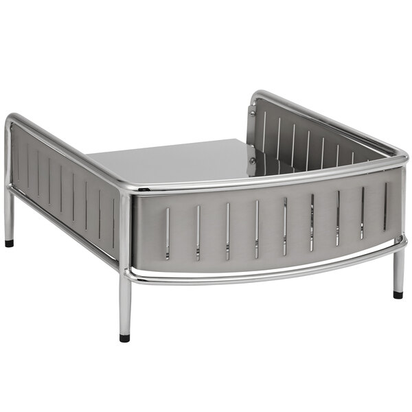 A metal buffet station with a silver finish.