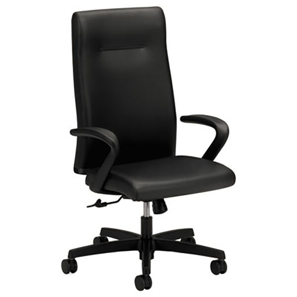 A black HON Ignition Series office chair with wheels and arms.