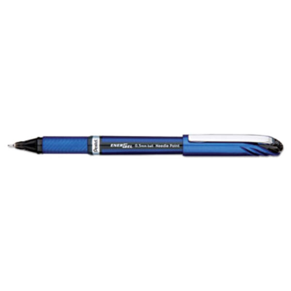 A Pentel EnerGel NV blue pen with a black cap.