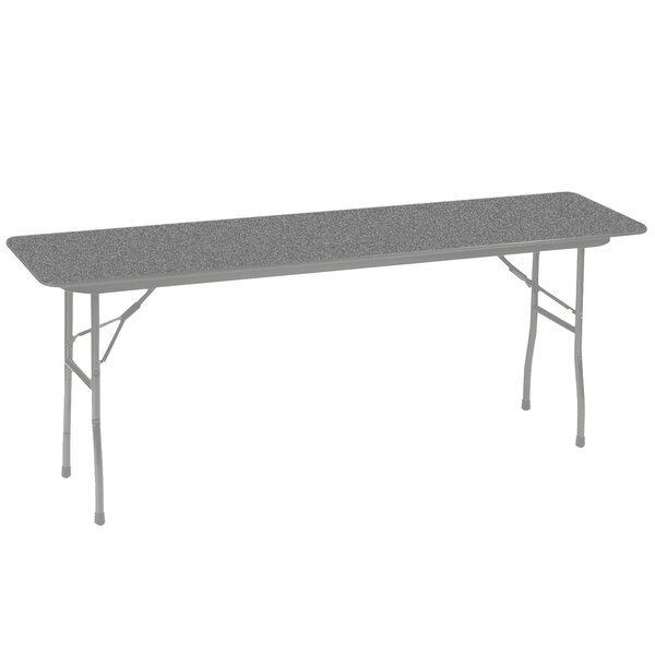A gray rectangular Correll folding table with legs.