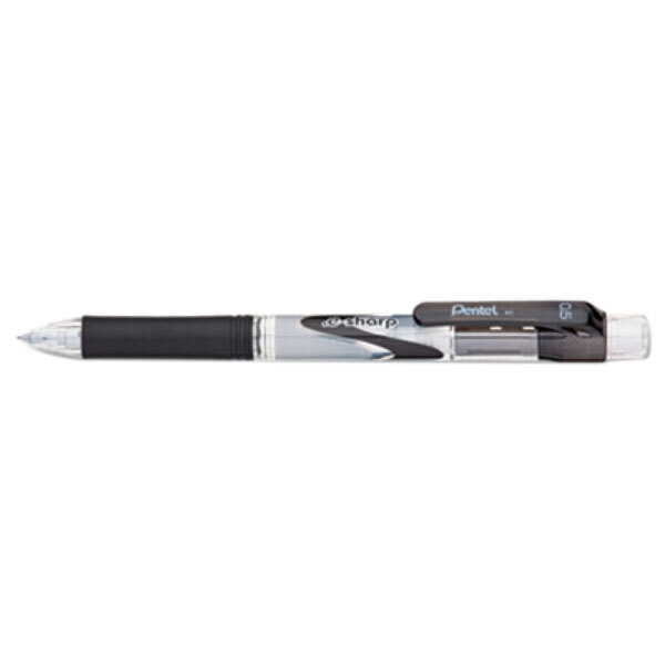 A black Pentel e-Sharp mechanical pencil with clear and silver accents.