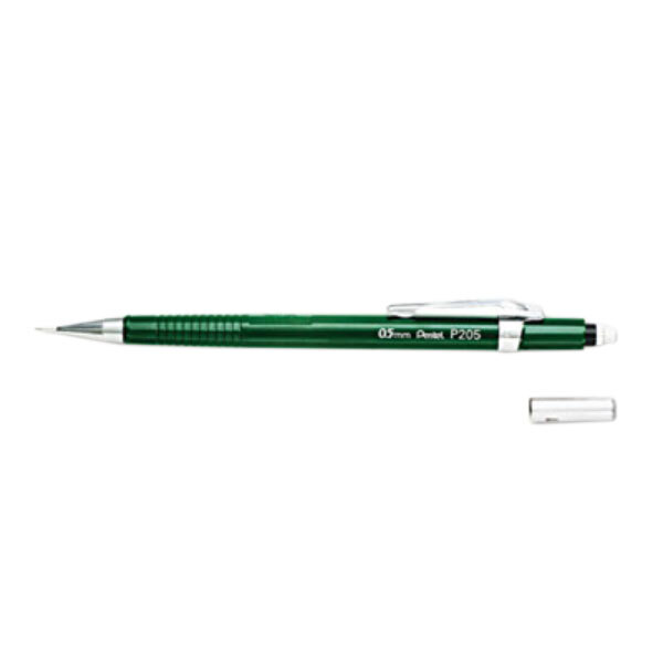 A green Pentel P205D mechanical drafting pencil with silver accents.