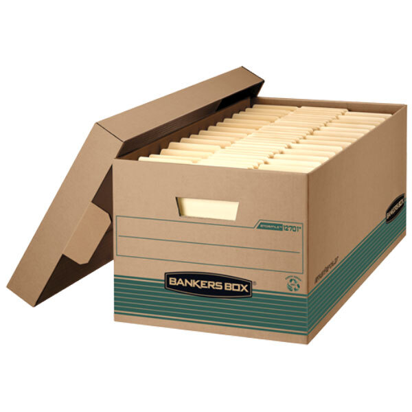 Fellowes 1270101 Banker's Box 12" x 24" x 10" Extra Strength Kraft Letter File Storage Box with Lid - 12/Case