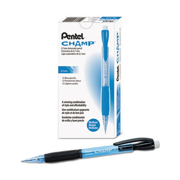 Pentel AL17C Blue Barrel 0.7mm Champ HB Lead #2 Mechanical Pencil - 12/Pack