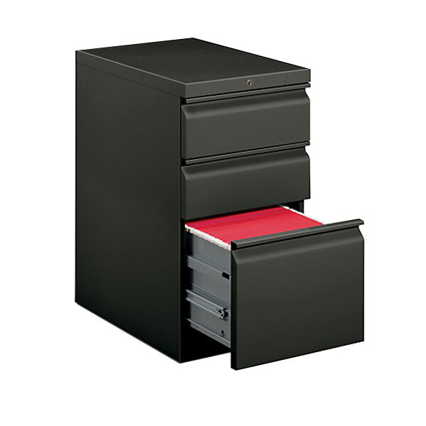 HON 33723RS Efficiencies Charcoal Three-Drawer Mobile Pedestal Filing Cabinet - 15" x 22 7/8" x 28"