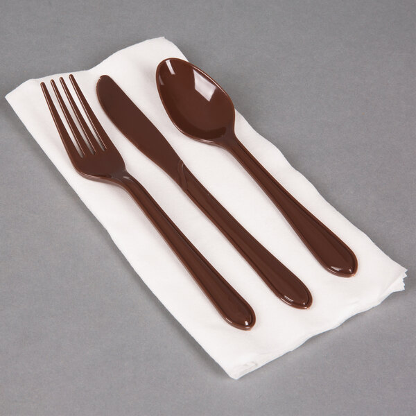 8.5 in Pre-rolled Linen-Like CaterWrap White Dinner Napkins with Black Cutlery 200 ct