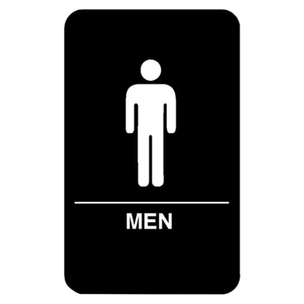A black and white Vollrath men's restroom sign with a man symbol.