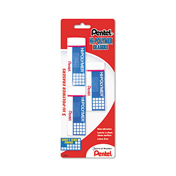 Pentel ZEH10BP3K6 White HiPolymer Block Eraser 3/Pack