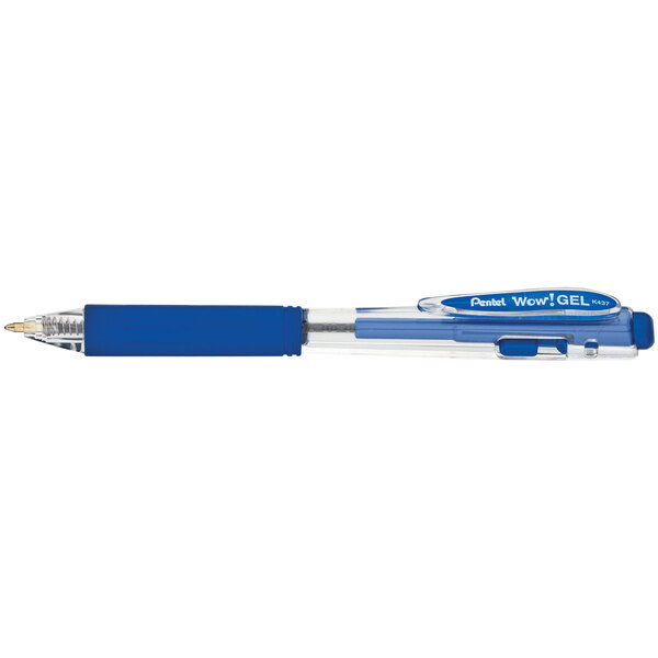 Pentel K437C WOW! Blue Ink with Translucent Barrel 0.7mm Retractable Gel Pen - 12/Pack