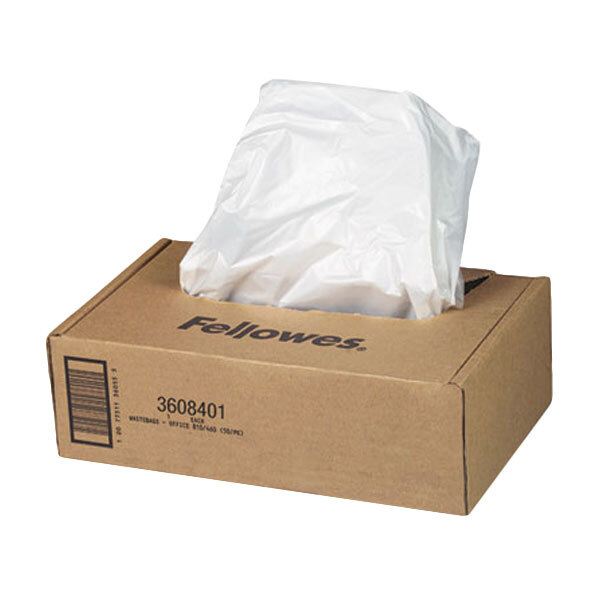 A brown cardboard box with a white plastic bag inside.