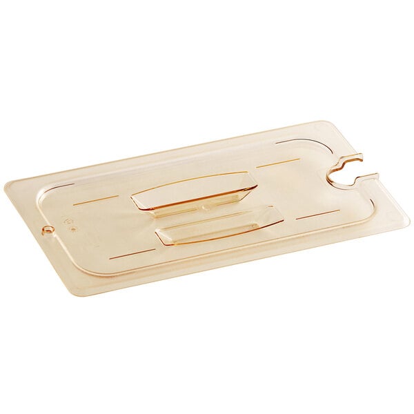 Cambro 30HPCHN150 H-Pan™ 1/3 Size Amber High Heat Handled Flat Lid with Spoon Notch