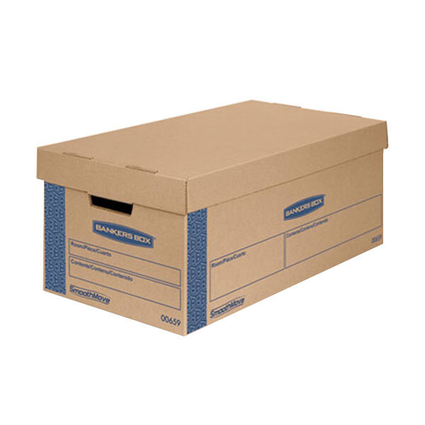 Banker's Box 7718201 SmoothMove Classic 21" x 17" x 17" Kraft / Blue Large Moving Box   - 5/Case
