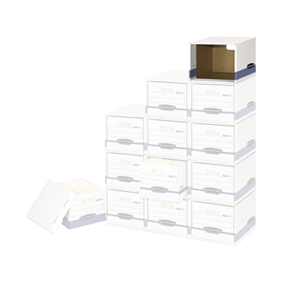Fellowes 0162601 12" x 15" x 10" White/Blue Legal/Letter Sized Filing Box Shell - 6/Case