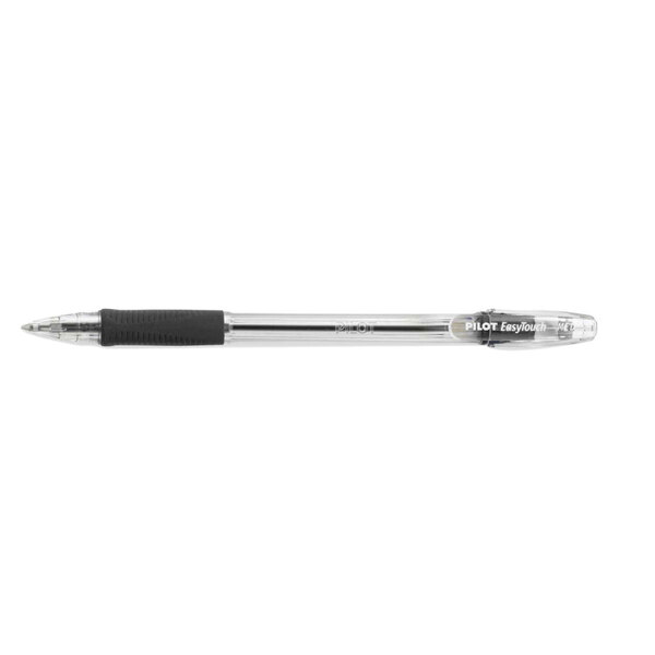 A close up of a Pilot EasyTouch black and silver pen.