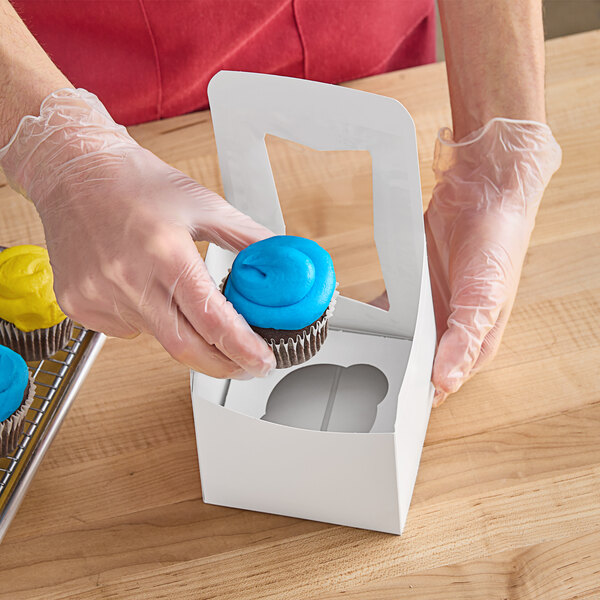 4 1/2" x 4 1/2" x 4 1/2" White Standard Window Cupcake / Muffin Box with 1 Slot Reversible Insert - 10/Pack