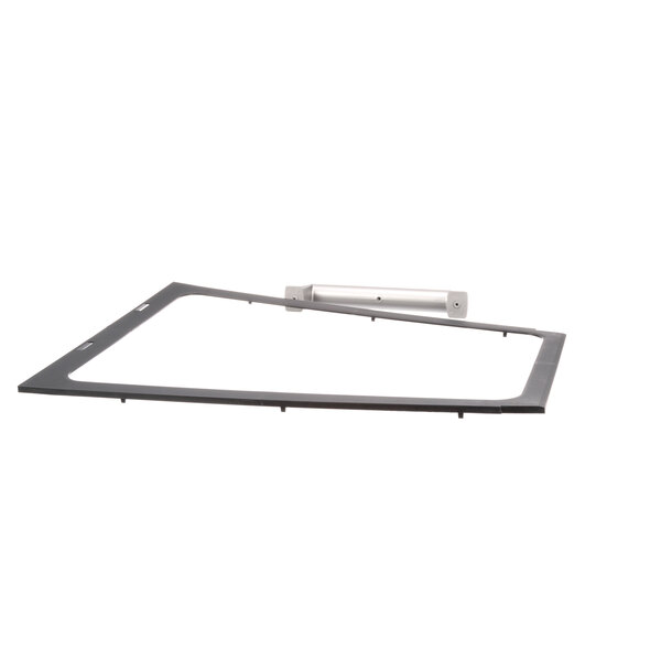 A metal rectangular frame with a silver handle.