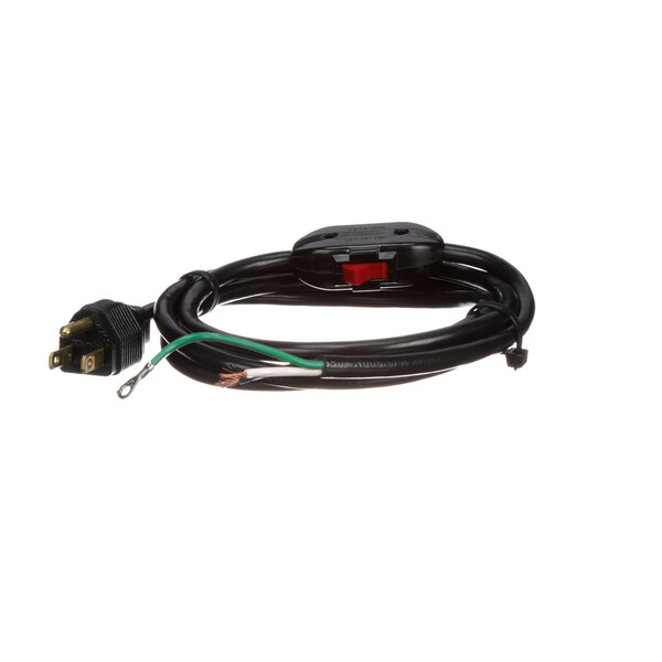 A black Vollrath power cord with a red switch and green wire.