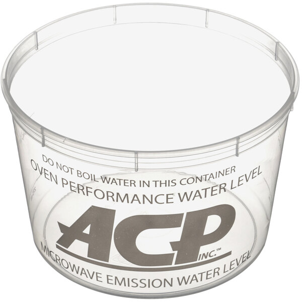 A clear plastic Amana Power Bowl with a label that says ACP.