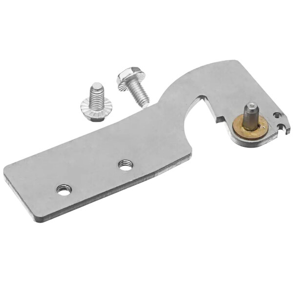 A silver metal Amana Commercial Microwave hinge kit with screws and bolts.