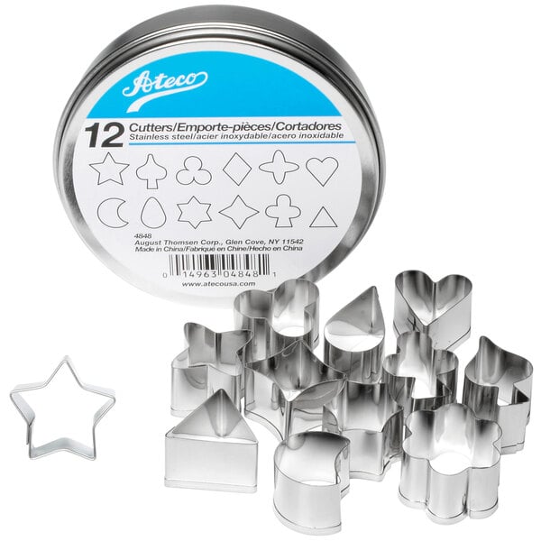 A tin of 12 metal Ateco 1" star cookie cutters.