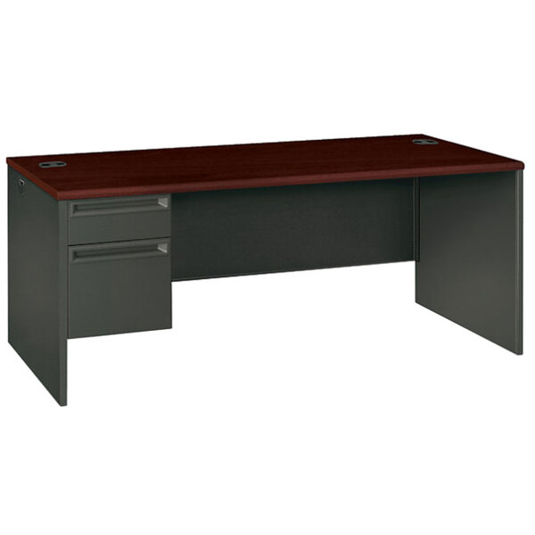 HON 38294LNS 38000 Series 72" x 36" x 29 1/2" Mahogany/Charcoal Metal Left Pedestal Desk