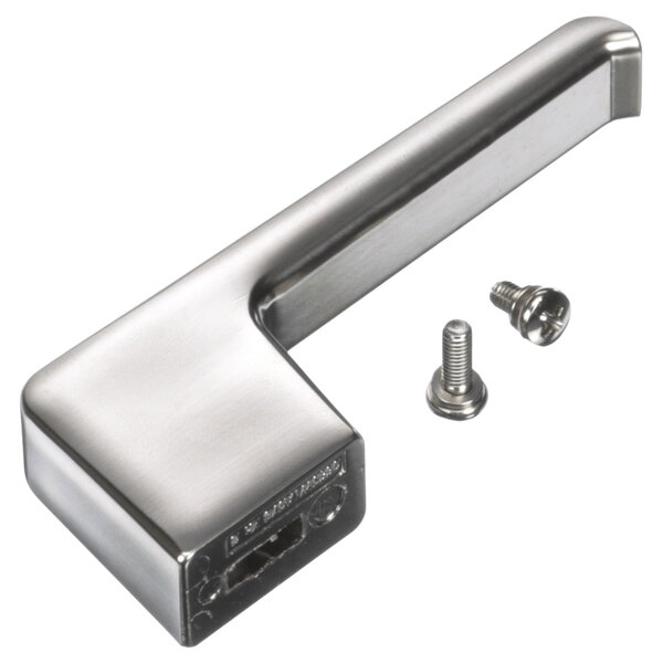 A silver metal Amana handle with screws.