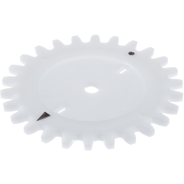 A white gear with a hole.