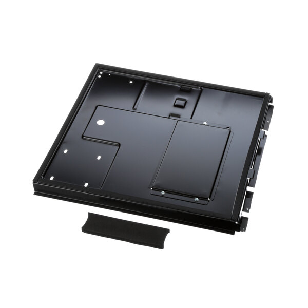 A black rectangular basepan and gasket assembly with screws.