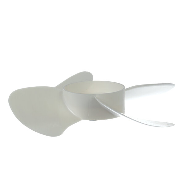 A white plastic Amana fan blade with two blades.