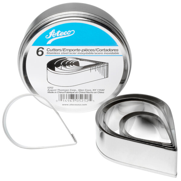 A stainless steel tear drop cutter set on a counter.