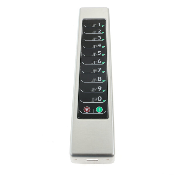 A silver rectangular Amana touch panel with buttons.