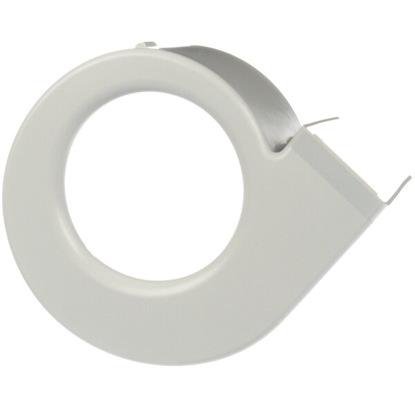 A white plastic blower scroll with a metal clip.