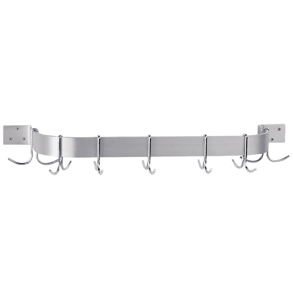 Advance Tabco GW1-36 41" Powder Coated Steel Wall Mounted Single Line Pot Rack with 6 Double Prong Hooks