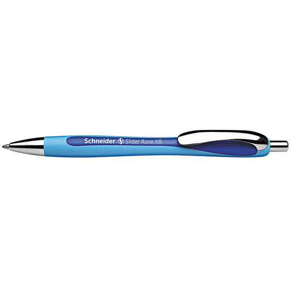A blue Stride Schneider Slider ballpoint pen with a silver tip.