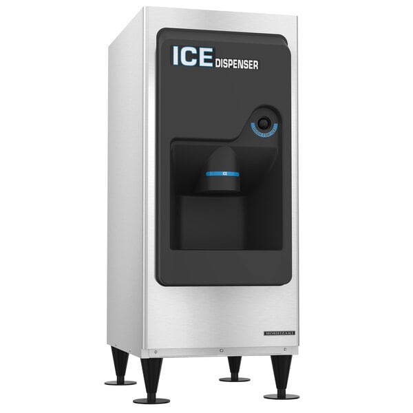 A silver and black Hoshizaki hotel ice dispenser on a counter.