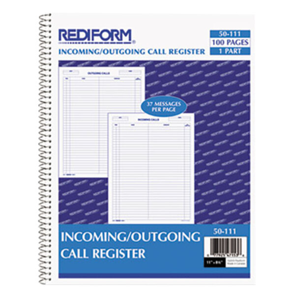 Rediform 50111 11" x 8 1/2" Wirebound Call Register with 100 Forms